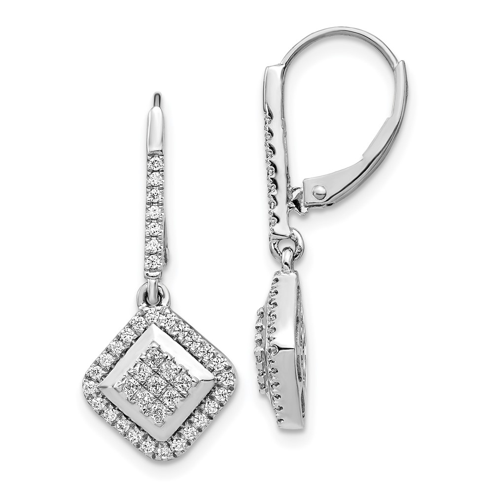 14K White Gold Diamond Cluster Leverback Earrings -  Finest Gold, UBSEM4369-050-WA