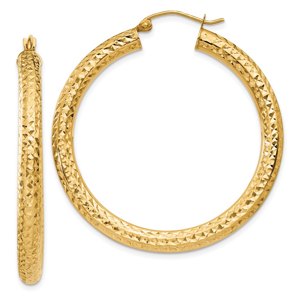 Gold Classics(tm) 14kt. Gold 4mm Diamond Cut Hoop Earrings -  Fine Jewelry Collections, TC533