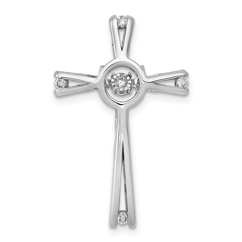 Picture of Finest Gold 14K White Gold 0.06 CTW Vibrant Moving Diamond Cross Chain Slide Pendant