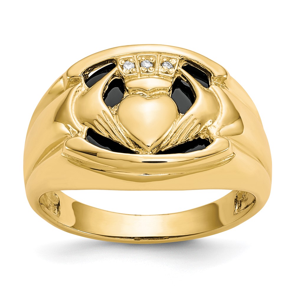 Picture of Finest Gold 10k Mens Diamond &amp; Black Onyx Claddagh Ring