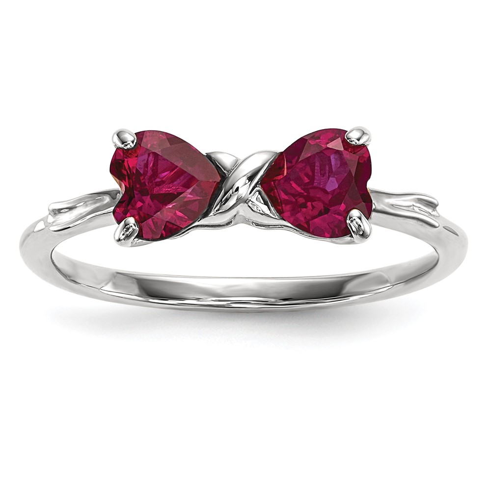 Picture of Finest Gold 14k White Gold Polished Created Ruby Bow Ring  Size 7