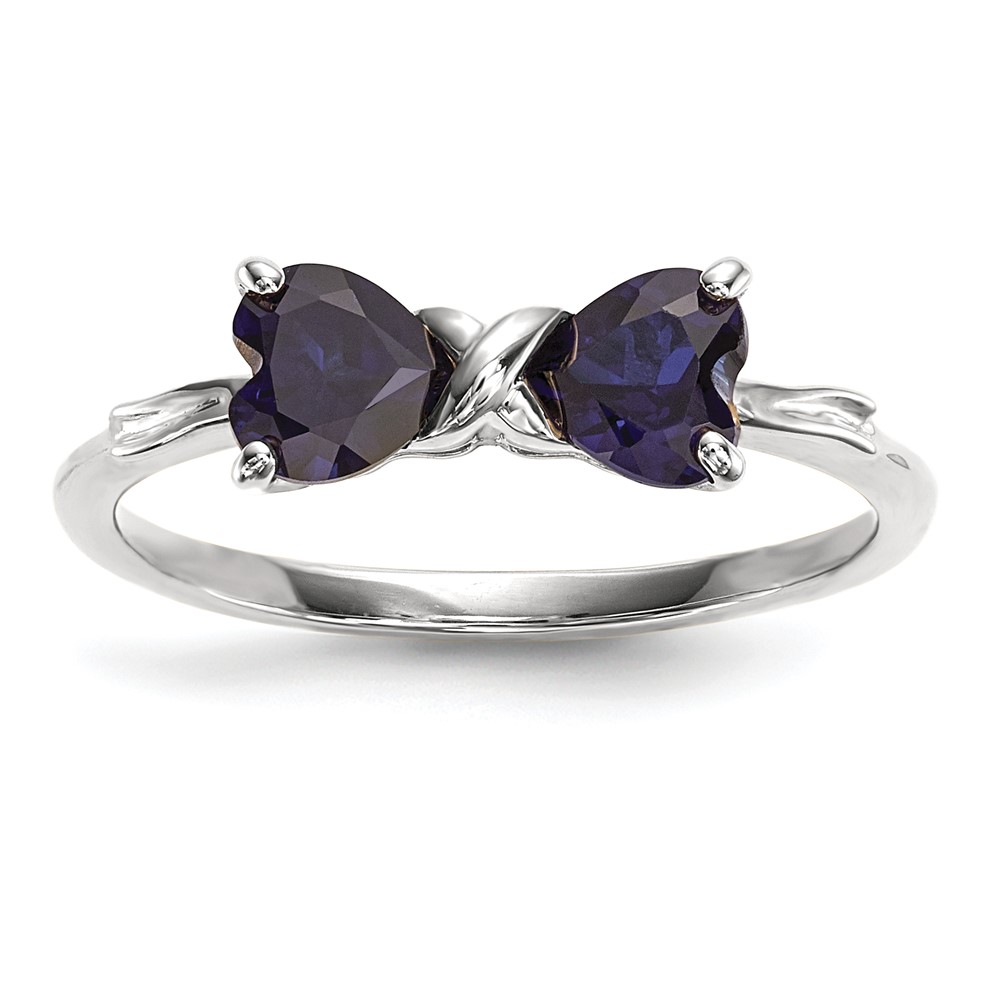 Picture of Finest Gold 14K White Gold Polished Created Sapphire Bow Ring - Size 7