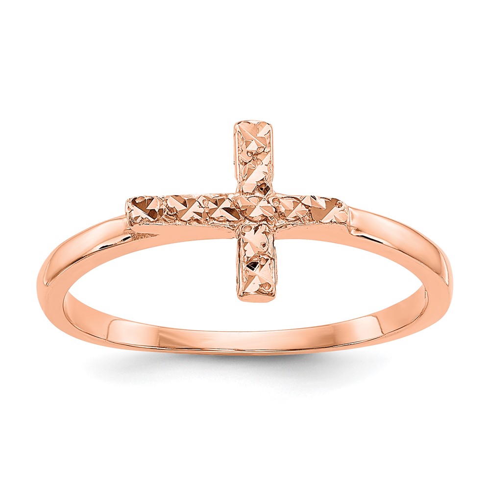 Picture of Finest Gold 14K Rose Gold Polished &amp; Diamond-Cut Cross Ring - Size 7