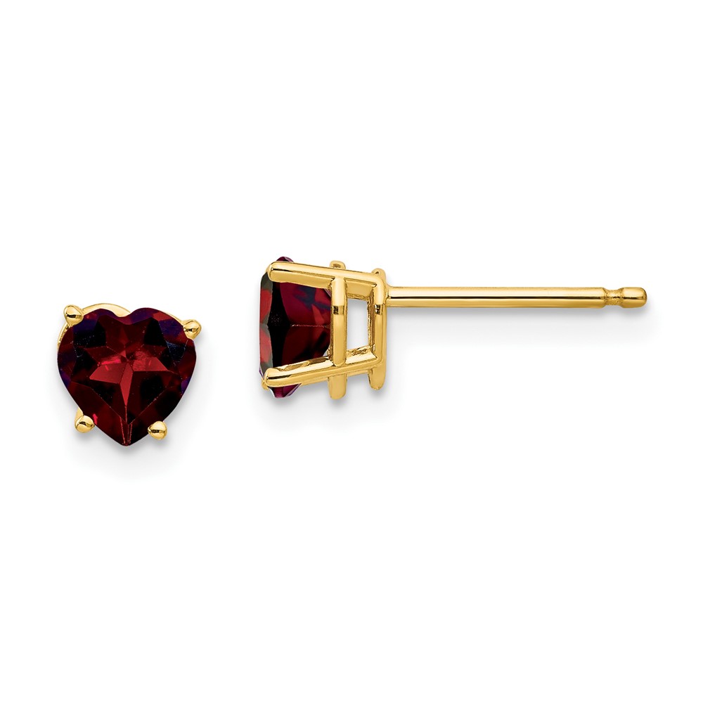 14K Yellow Gold 5 mm Heart Garnet Earrings -  Finest Gold, UBSXE97GA