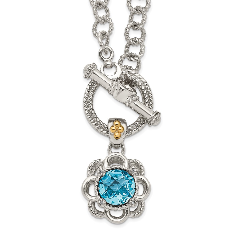 Picture of Finest Gold Sterling Silver with 14K Accent Light Swiss Blue Topaz &amp; Diamond Toggle Necklace