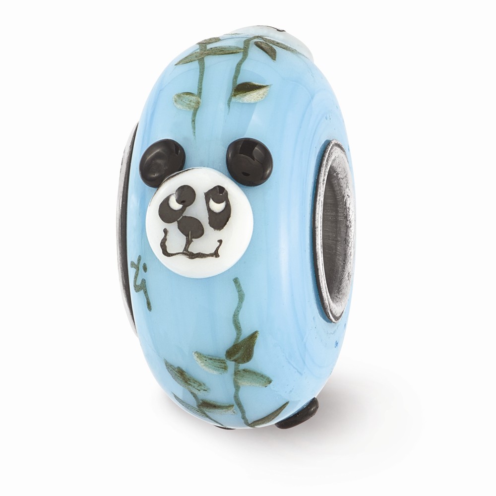 Sterling Silver Reflections Blue Hand Painted Panda Fenton Glass Bead -  Glitter, GL2703199