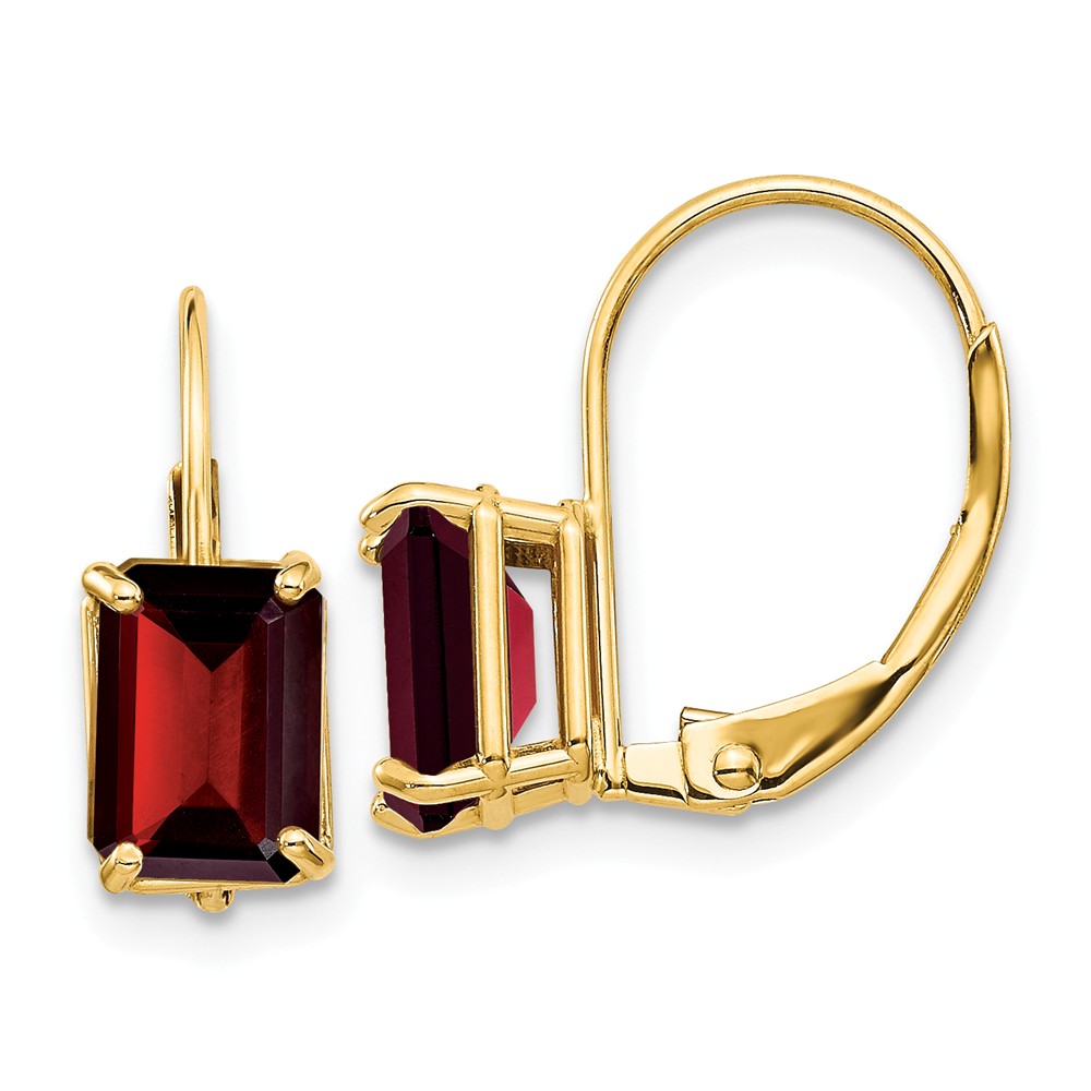 Picture of Finest Gold 7 x 5 mm 14K Yellow Gold Emerald Cut Garnet Leverback Earrings&amp;#44; Pair