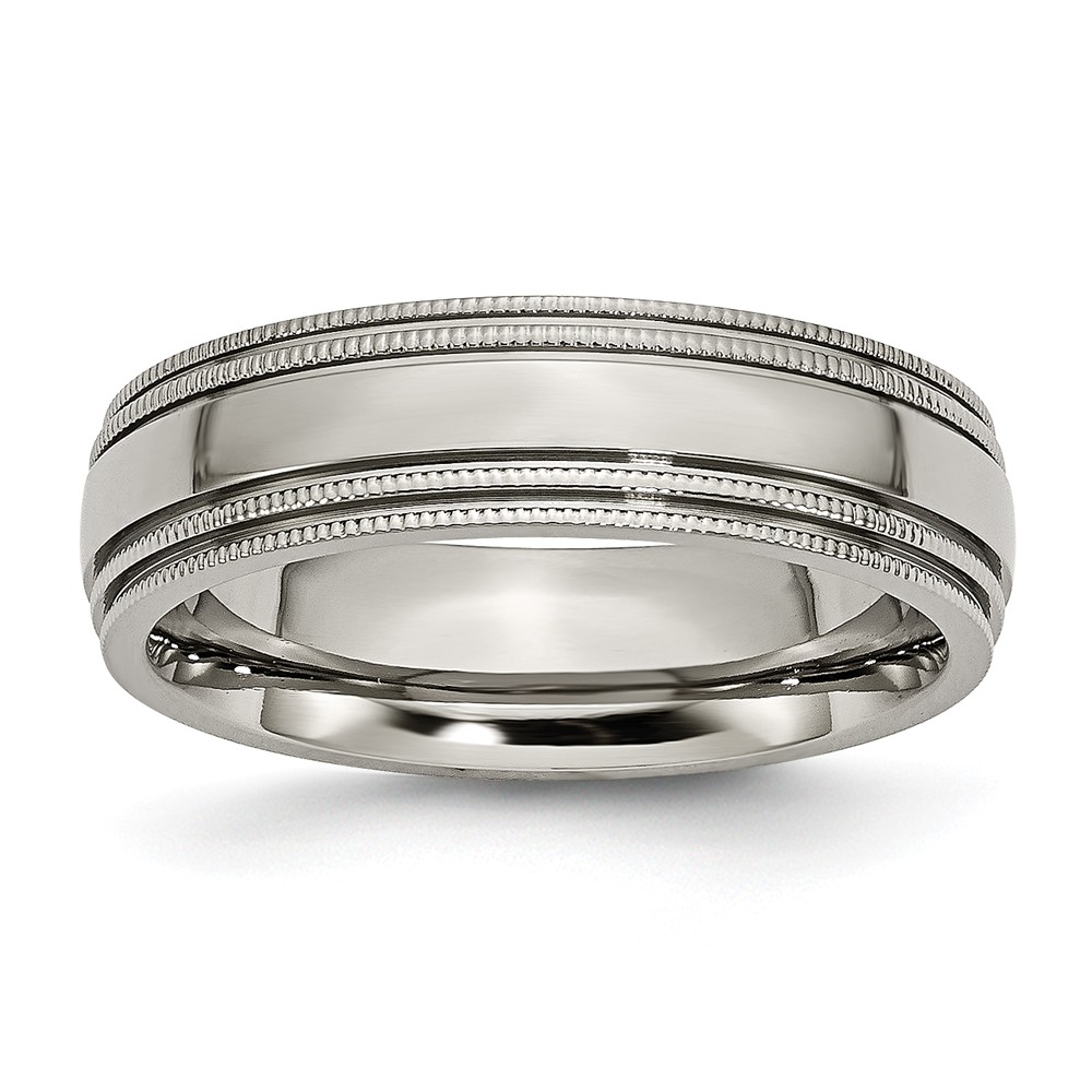 Chisel Titanium Grooved and Beaded Edge 6mm Polished Band - Size 8.5