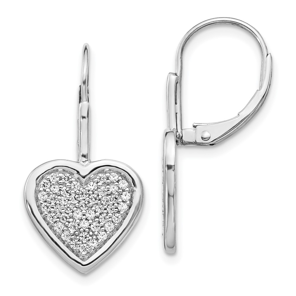 Picture of Finest Gold 14K Diamond Fancy Heart Leverback Earrings  White &amp; Gold