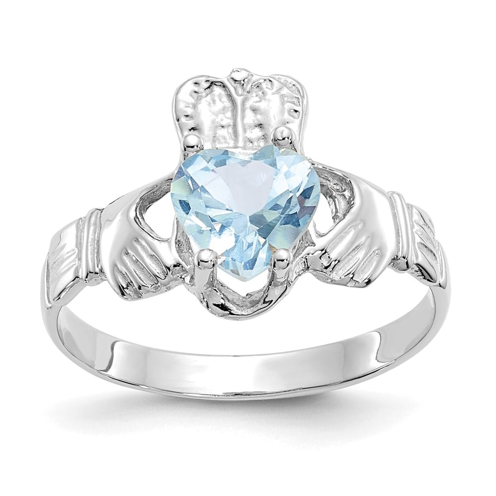 Picture of Finest Gold 14K White Gold March CZ Birthstone Claddagh Ring&#44; Size 5