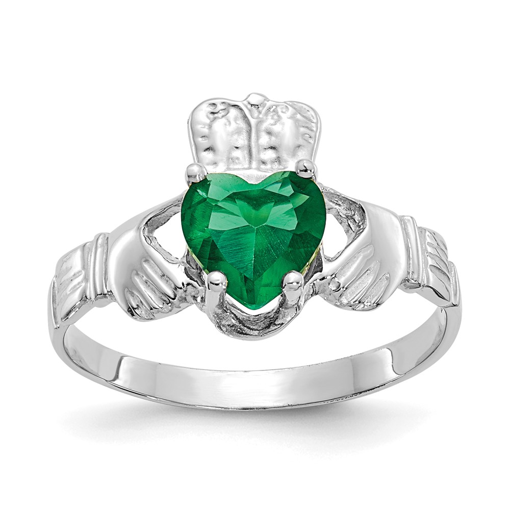 Picture of Finest Gold 14K White Gold May CZ Birthstone Claddagh Ring - Size 5