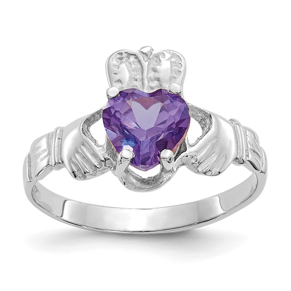 Picture of Finest Gold 14K White Gold June CZ Birthstone Claddagh Ring&#44; Size 5