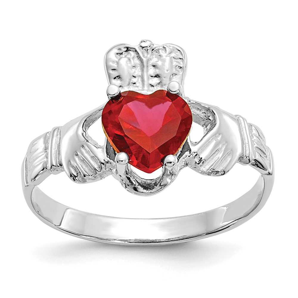 Picture of Finest Gold 14K White Gold July CZ Birthstone Claddagh Ring&amp;#44; Size 5
