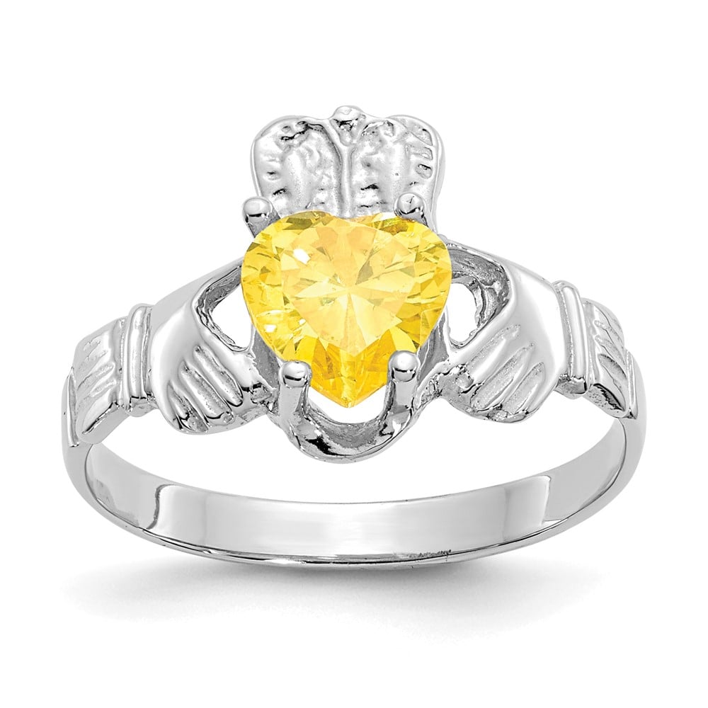 Picture of Finest Gold 14K White Gold November CZ Birthstone Claddagh Ring&#44; Size 5