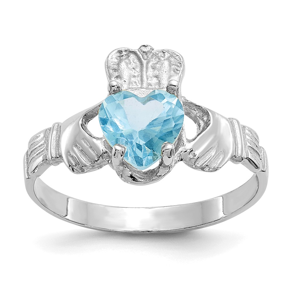 Picture of Finest Gold 14K White Gold December CZ Birthstone Claddagh Ring - Size 5