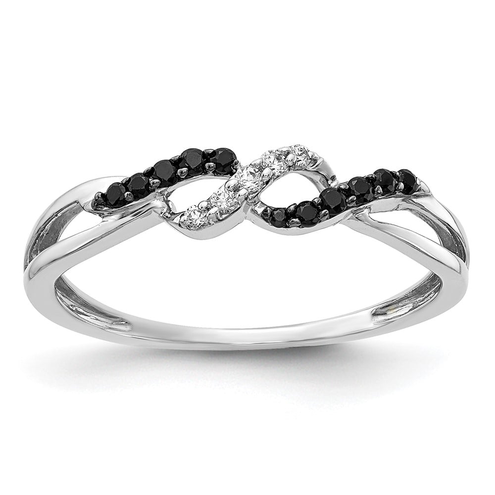 Picture of Finest Gold 14K White Gold with Black &amp; White Diamond Twist Ring&#44; Size 7