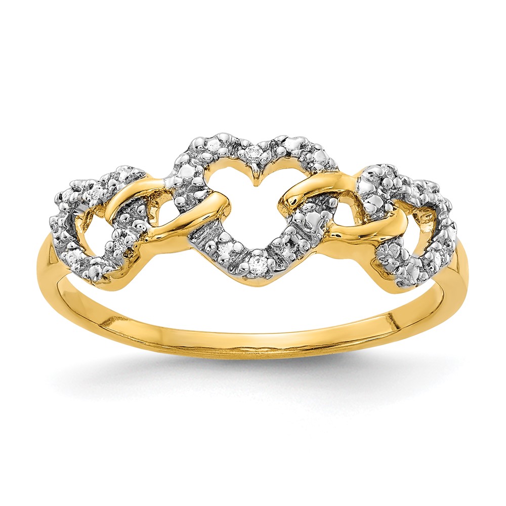 Picture of Finest Gold 14K Diamond Triple Heart Ring&amp;#44; Size 7