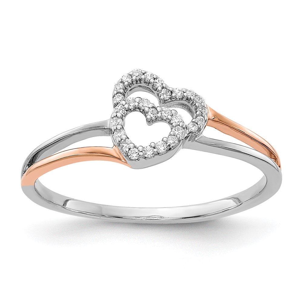 Picture of Finest Gold RM5724-010-WRA 14K White &amp; Rose Gold Diamond Polished Double Heart Ring - Size 7