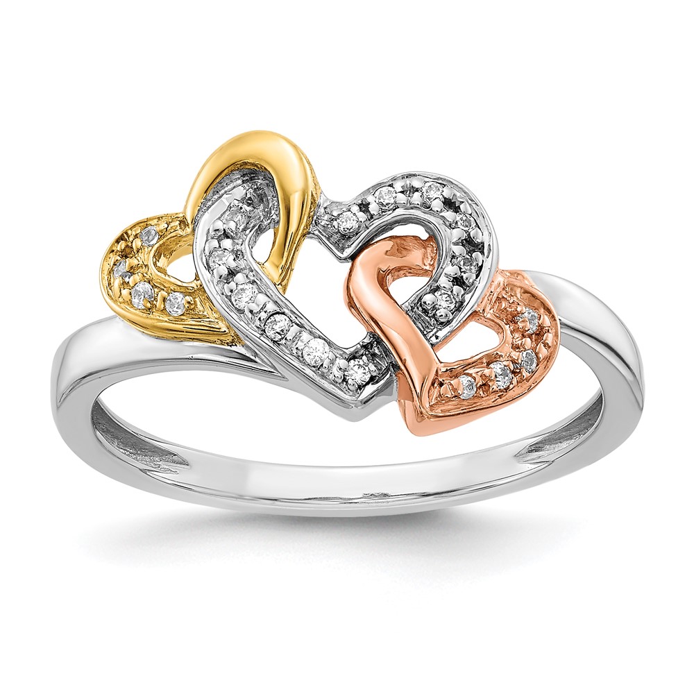 Picture of Finest Gold 14K Tri-color Diamond Triple Heart Ring&amp;#44; Size 7