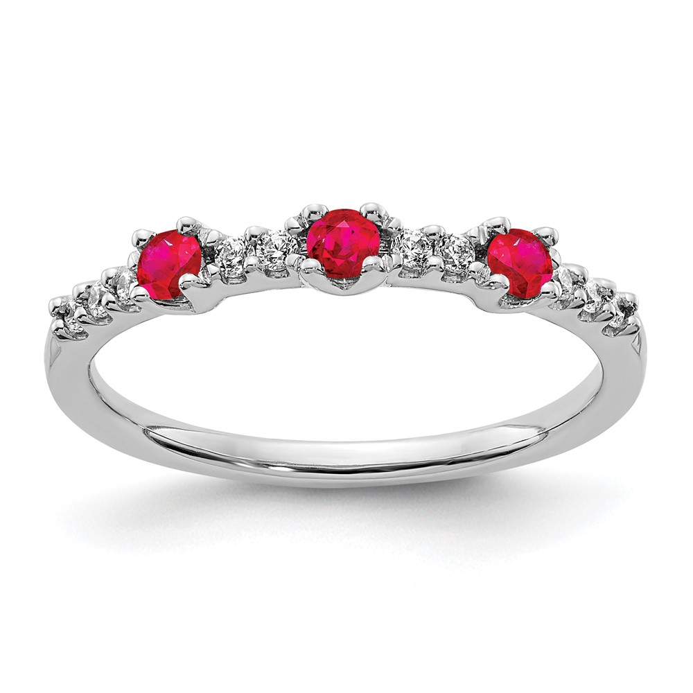 Picture of Finest Gold 14K White Gold Diamond &amp; Ruby 3-stone Ring&amp;#44; Size 7
