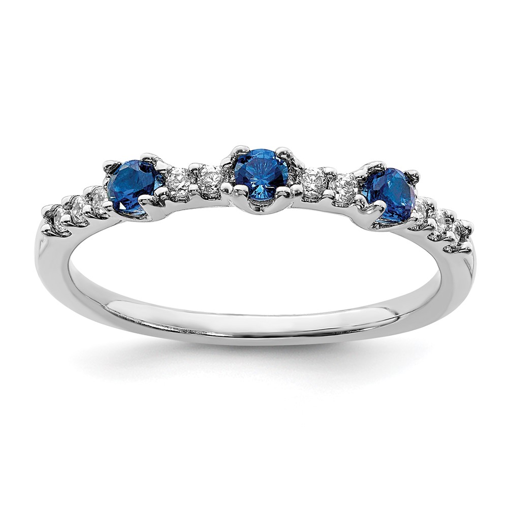 Picture of Finest Gold 14K White Gold Diamond &amp; Sapphire 3-stone Ring&amp;#44; Size 7