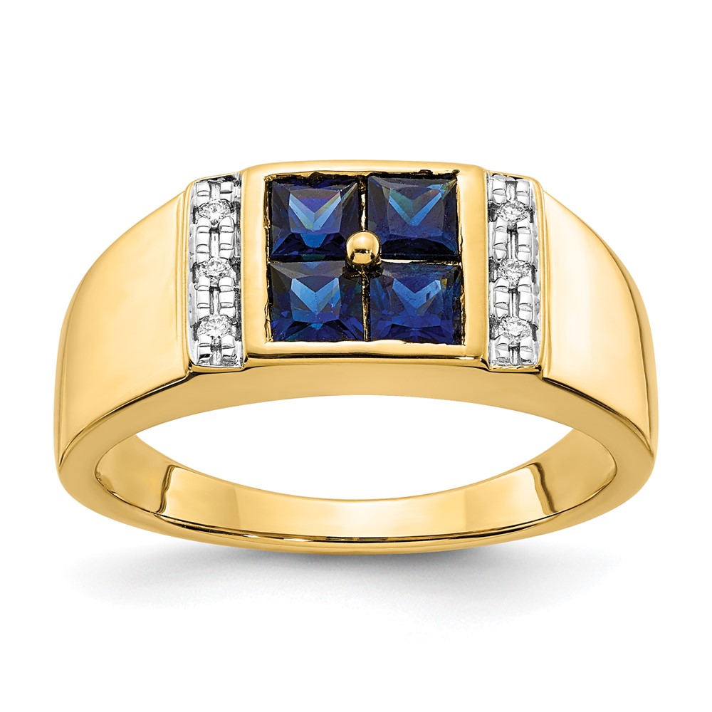 Picture of Quality Gold RM5830-CSA-050-YA 14K Yellow Gold Created Sapphire & Diamond Mens Ring - Size 10