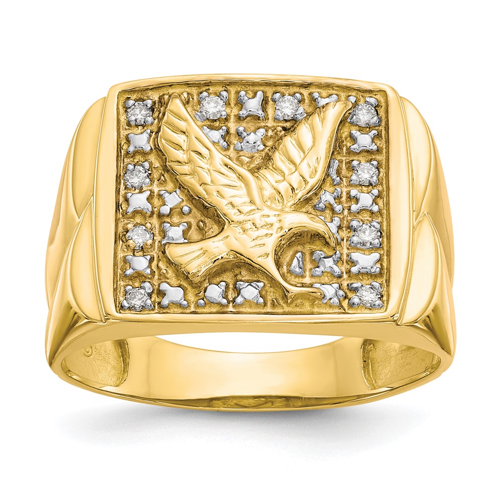 Picture of Finest Gold 10K &amp; Rhodium 0.10 CTW Diamond Mens Eagle Ring&amp;#44; Size 10