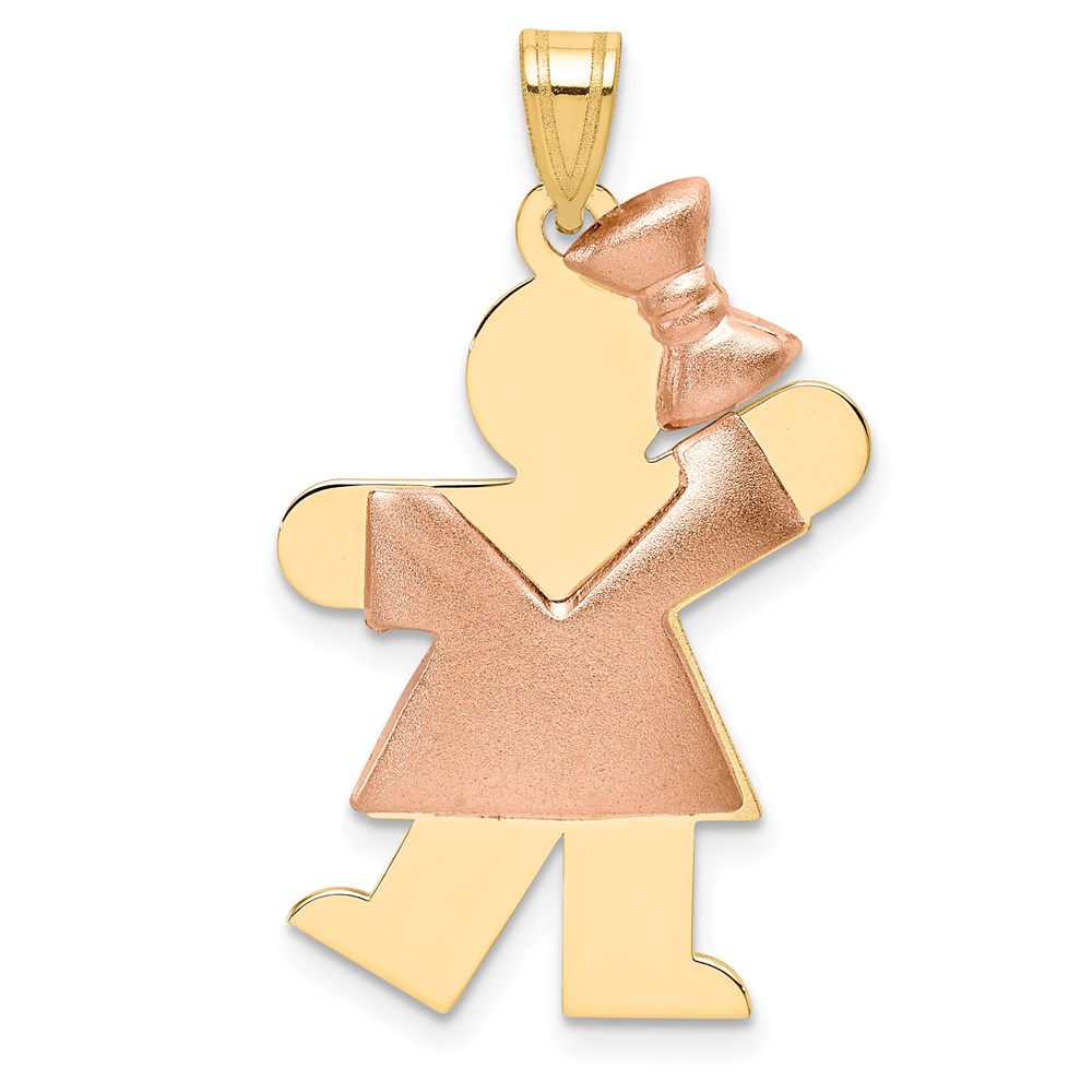 Picture of Finest Gold 14K Two-Tone Puffed Girl with Bow on Right Engravable Charm Pendant