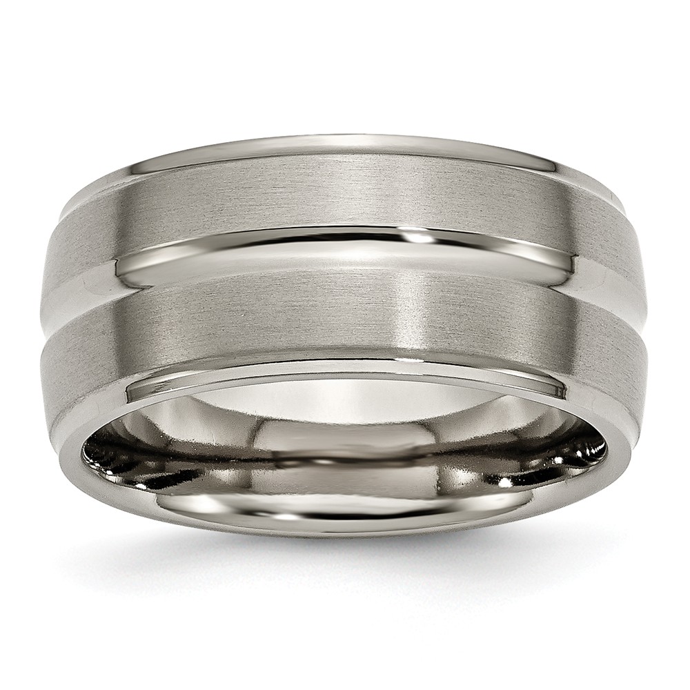 Picture of Bridal TB137-9 Titanium Grooved Ridged Edge 10 mm Brushed & Polished Band - Size 9