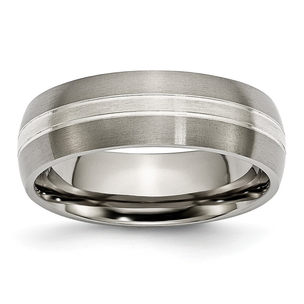Picture of Bridal TB138-10 Titanium Grooved 7 mm Sterling Silver Inlay Brushed & Polished Band - Size 10