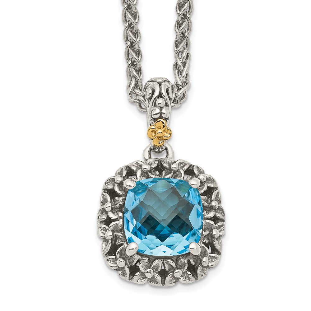 Picture of Finest Gold Sterling Silver with 14K Polished Blue Topaz Necklace