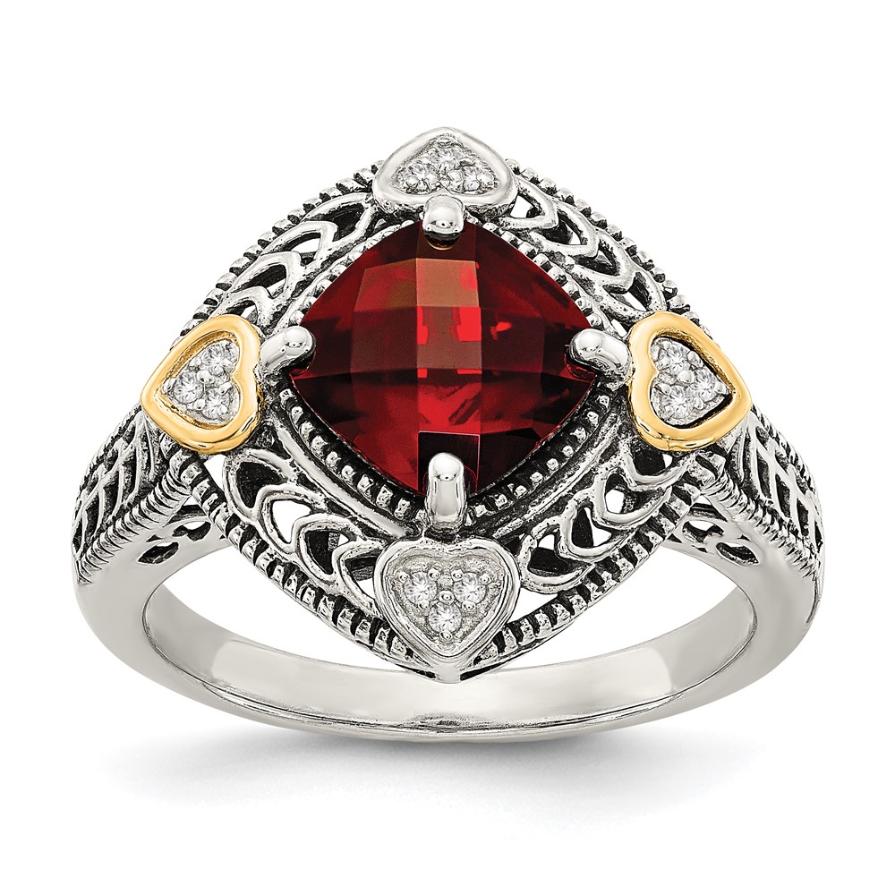 Picture of Finest Gold Sterling Silver Two-Tone with 14K Diamond &amp; Garnet Ring - Size 8