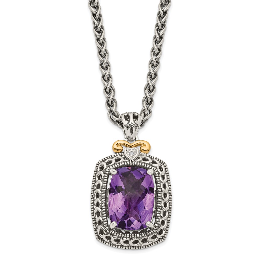 Picture of Finest Gold Sterling Silver with 14K Diamond &amp; Amethyst Necklace