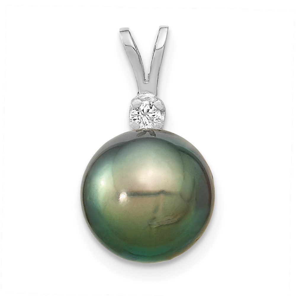 14K 10-11mm 0.05CT White Gold Round Saltwater Cultured Tahitian Pearl Pendant -  Special Sparkle, SP2706259