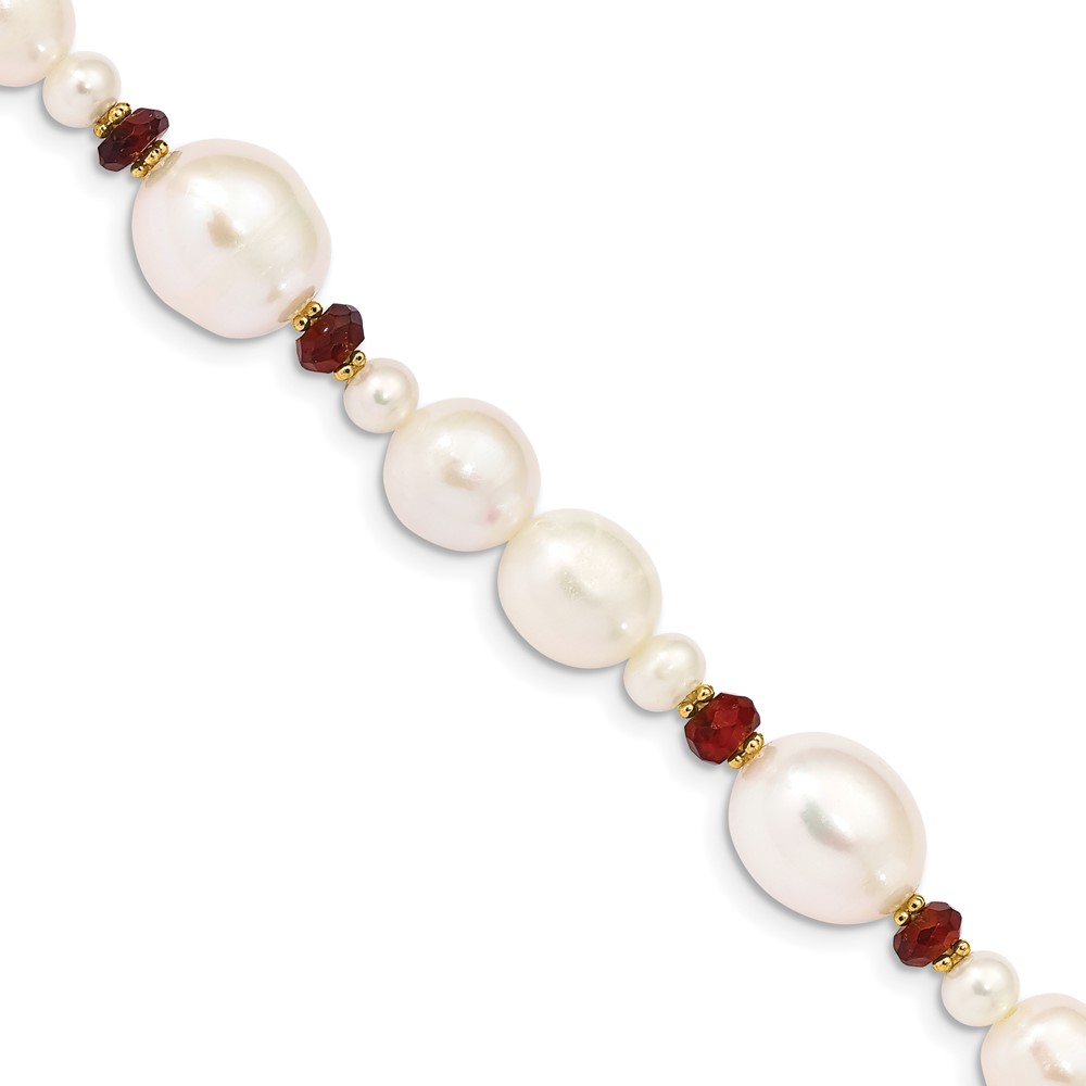 14K Yellow Gold White Freshwater Cultured Pearl Faceted 4 mm Garnet Bead 7.5 in. Bracelet -  Finest Gold, UBSXF444-7.25