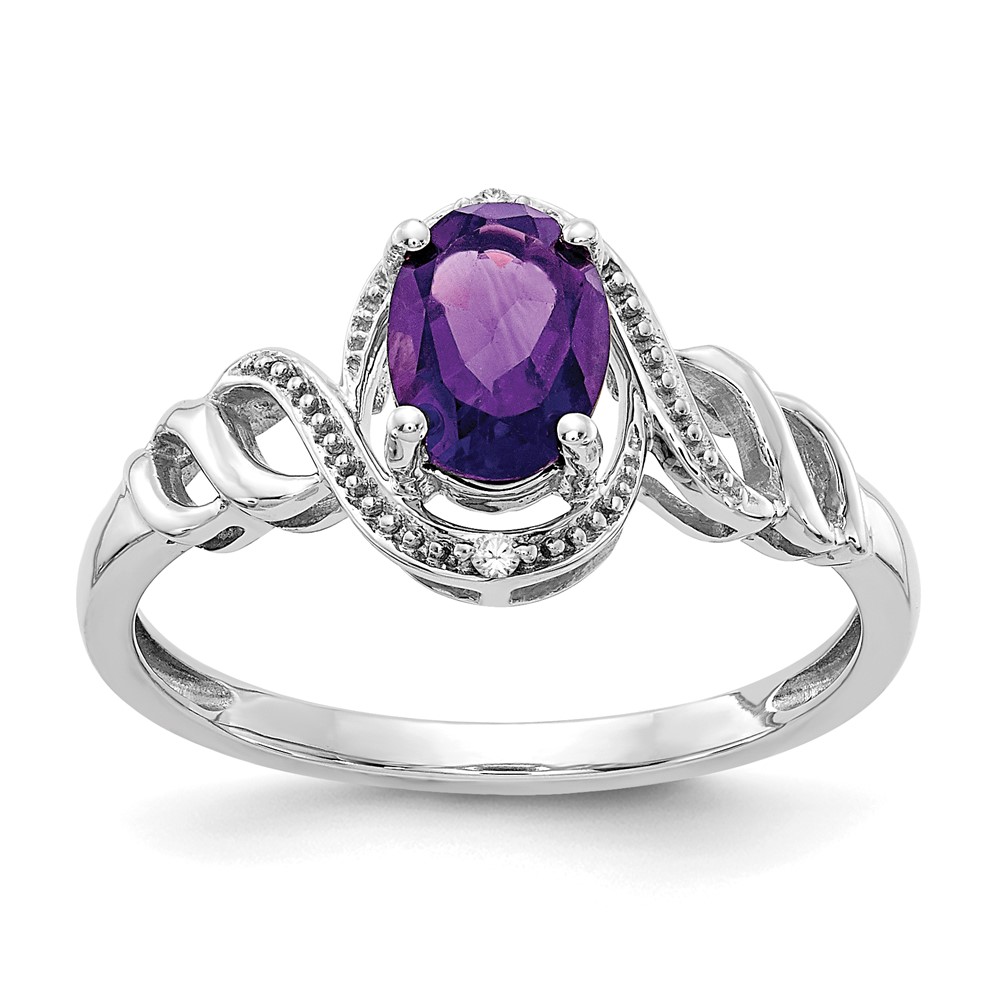 Picture of Finest Gold 10K White Gold Amethyst &amp; Diamond Ring&amp;#44; Size 7