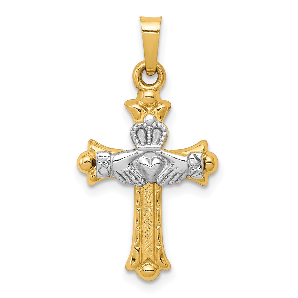 Picture of Finest Gold 14K Two-tone Claddagh Cross Pendant