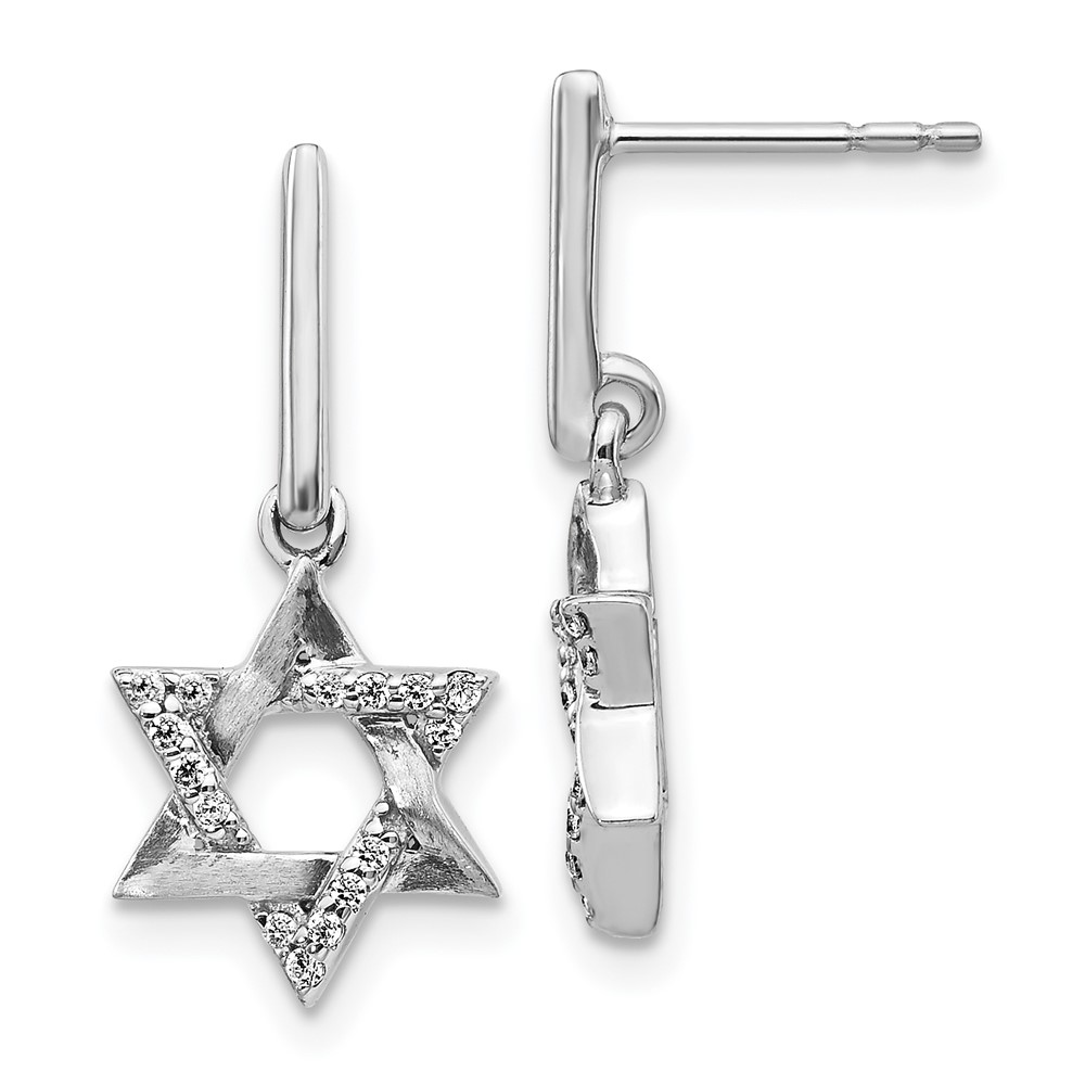 Picture of Finest Gold 14K White Gold Diamond Star of David Dangle Earrings