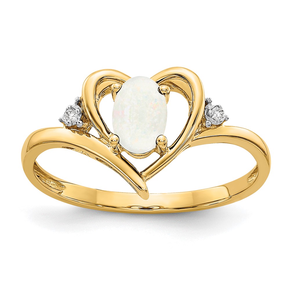 Picture of Finest Gold 14K Yellow Gold Opal &amp; Diamond Heart Ring - Size 7