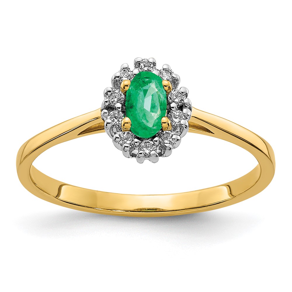 Picture of Finest Gold 14K Yellow Gold Diamond &amp; Oval Emerald Halo Ring - Size 7