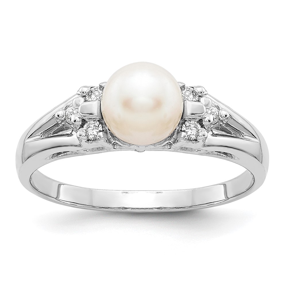 Picture of Finest GoldY4389PL-AA 14K White Gold 6 mm FW Cultured Pearl AA Diamond Ring&#44; Size 6