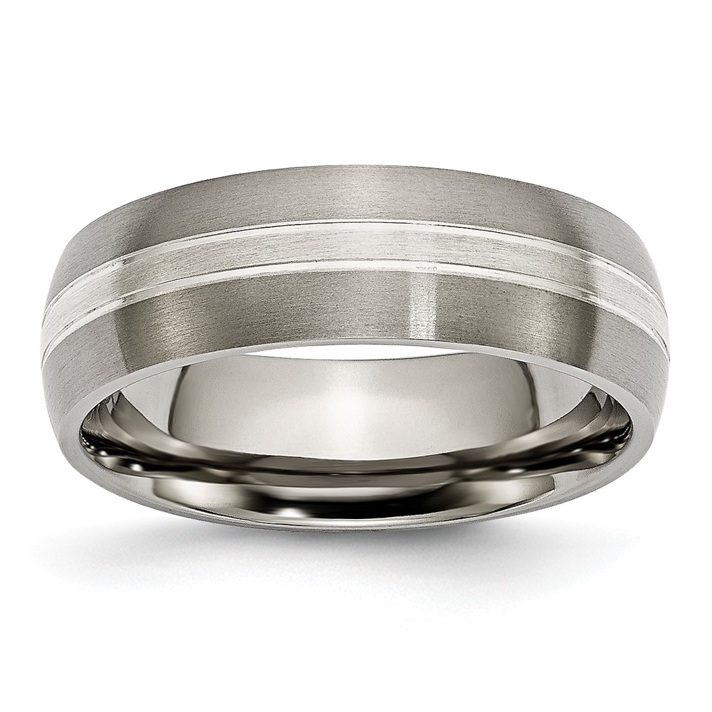 Picture of Bridal TB138-8 7 mm Titanium Grooved Sterling Silver Inlay Brushed & Polished Band&#44; Size 8