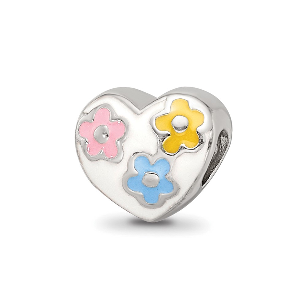 Picture of Finest Gold Sterling Silver Reflections Kids Enameled Heart with Flowers Bead
