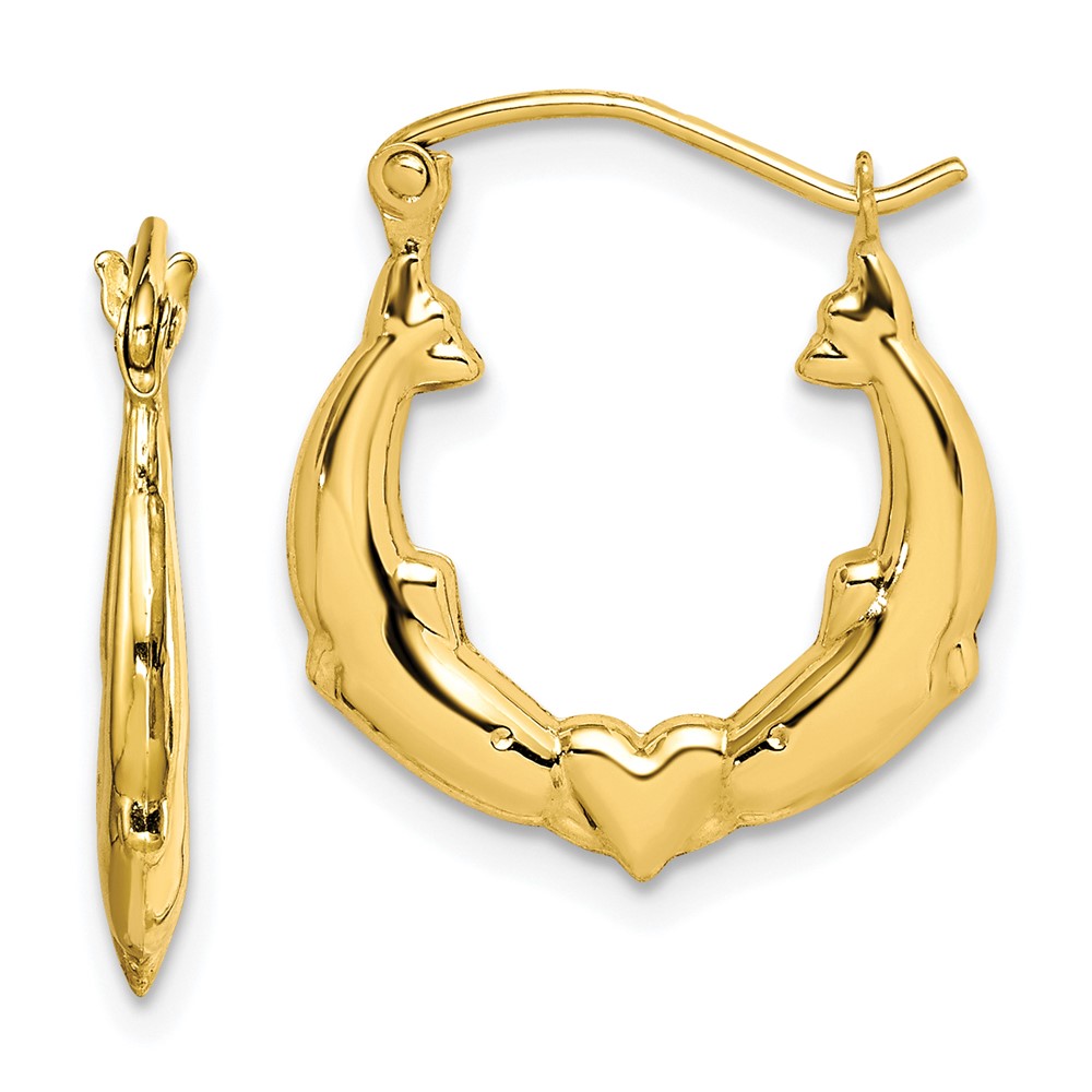 Picture of Finest Gold 10K Yellow Gold Dolphin Heart Hollow Hoop Earrings