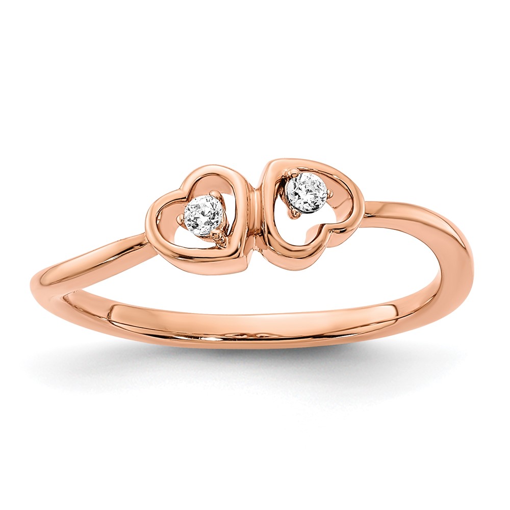 Picture of Finest Gold 14K Rose Gold Polished Double Heart Diamond Ring - Size 7