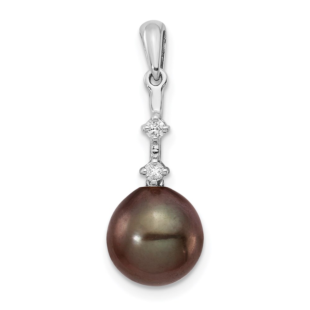 14K White Gold 8-9 mm Teardrop Saltwater Cultured Tahitian Pearl 0.04CT Diamond Pendant -  Finest Gold, UBSXF735