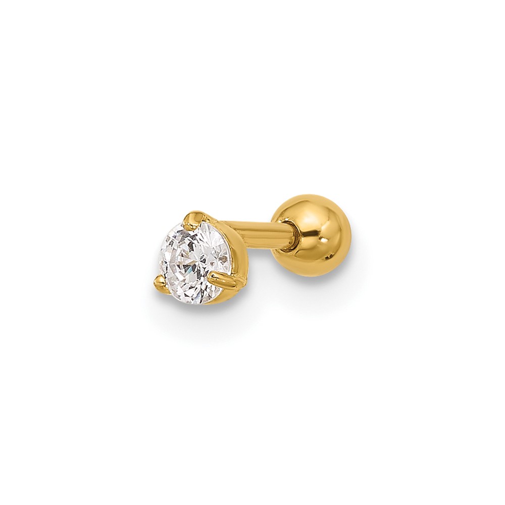 Picture of Finest Gold 14K Yellow Gold 18 Gauge 3 mm CZ Labret &amp; Face Jewelry