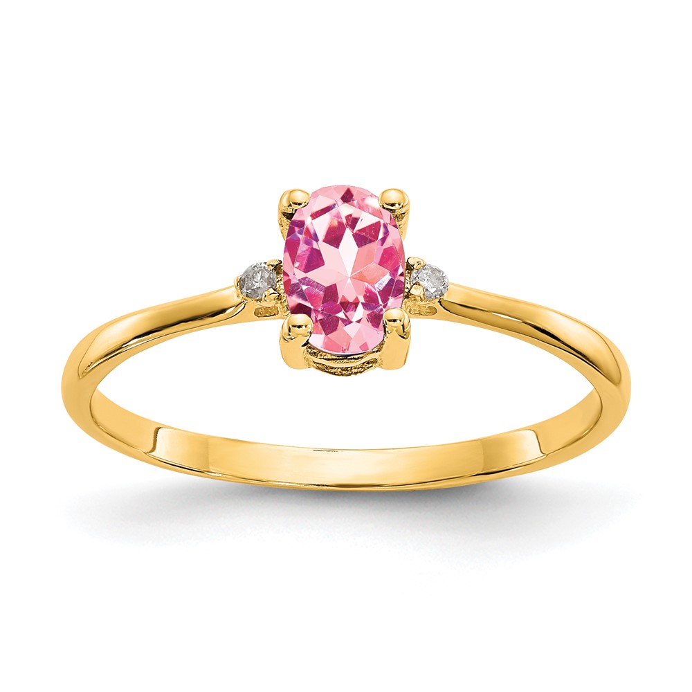 Picture of Finest Gold 14K Yellow Gold Diamond &amp; Pink Tourmaline Birthstone Ring - Size 6