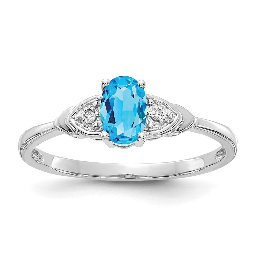 Picture of Finest Gold 14K White Gold Blue Topaz &amp; Diamond Ring&amp;#44; Size 7