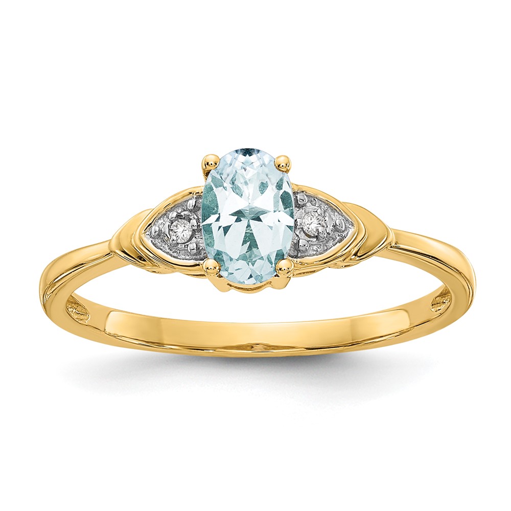 Picture of Finest Gold 14K Yellow Gold Aquamarine &amp; Diamond Ring - Size 7